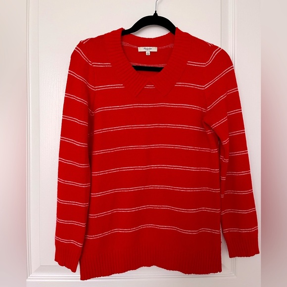 Madewell Red Striped Faux Peter Pan Collar Academia School Girl Sweater Size S - Picture 3 of 7